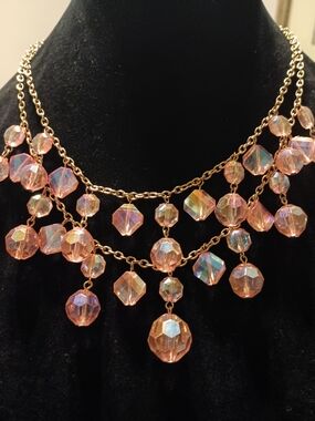 Gold-Tone Pink Aurora Crystal Statement Necklace